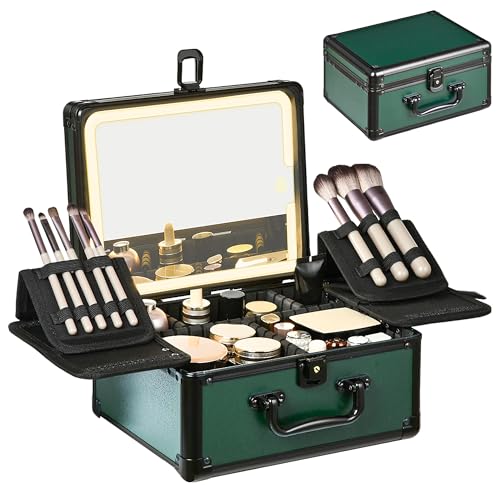 Makeup Case with Lighted Mirror & Brush Holders