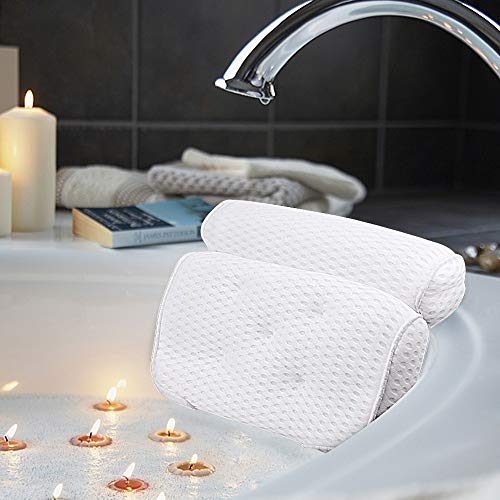 AmazeFan Bath Pillow with 4D Air Mesh Technology and Suction Cups - Supports Head, Neck, and Shoulders