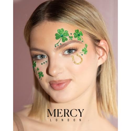 St Patricks Day Face Jewels by Mercy London Clover Costume Accessories Face Gems Jewels All In One Halloween Headpiece Stick On