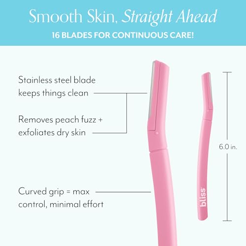Bliss Stainless Steel Disposable Dermaplaning Tools | Facial Exfoliator and Eyebrow Razor to Dermaplane Peach Fuzz - 8 pack