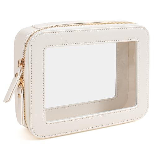 Clear Makeup Bag, Travel Cosmetic Organizer Case Waterproof Skincare Toiletry Bag with Zipper Portable Make Up Pouch Compact Car Organizer Bag for Essentials (Large White)