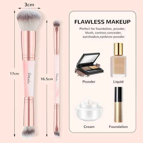 START MAKERS Makeup Brushes Dual Ended, 2Pcs Foundation Contour Concealer Brush Set for Blending Buffing Highlighting Setting, Professional Women Liquid Cream Powder Make up Brushes Set, Pink