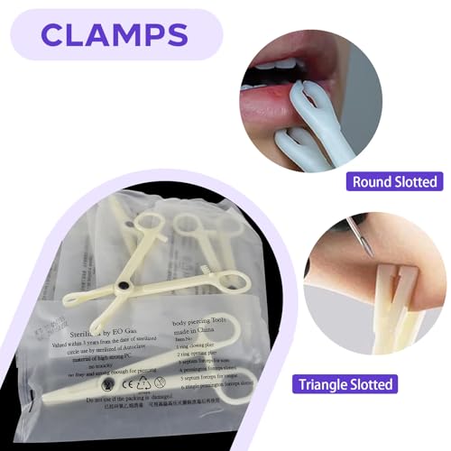 Piercing Kit 44pcs - Usiriy Piercing Needle Kit with 20G 18G 16G 14G 12G Piercing Body Piercing Tool Kit Needles Clamps Kit for Ear Nose Belly Button Tongue Eyebrow Piercing Supplies