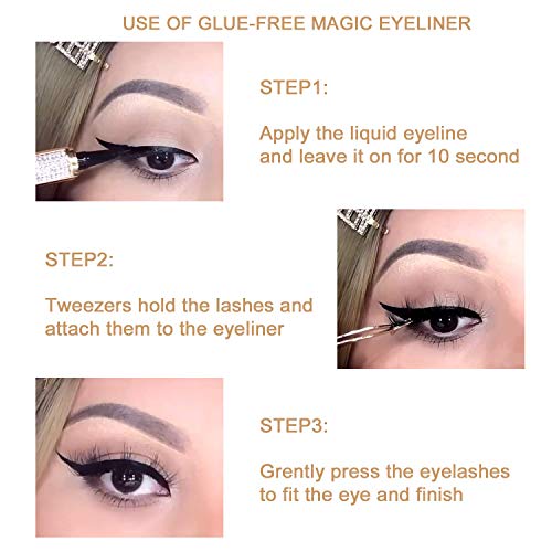 Liquid Eyeliner Pen Waterproof, Magic Self-adhesive Long-Lasting Eyelash Glue Pen, Magnetic Eyeliner, No Blooming Quick Drying Magnetic Eye Liner Black Pack of 2