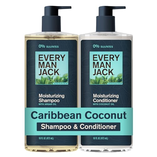 Every Man Jack Men's Shampoo and Conditioner Set - Caribbean Coconut - Made w/Plant Powered Moisturizing Ingredients like Coconut & Argan Oil - 16 fl oz (2 Pack)