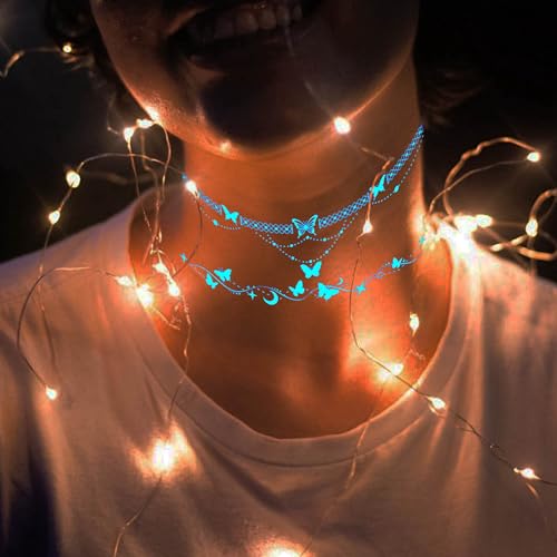 Glow In The Dark Temporary Tattoos - 4 Sheets Luminous Star Moon