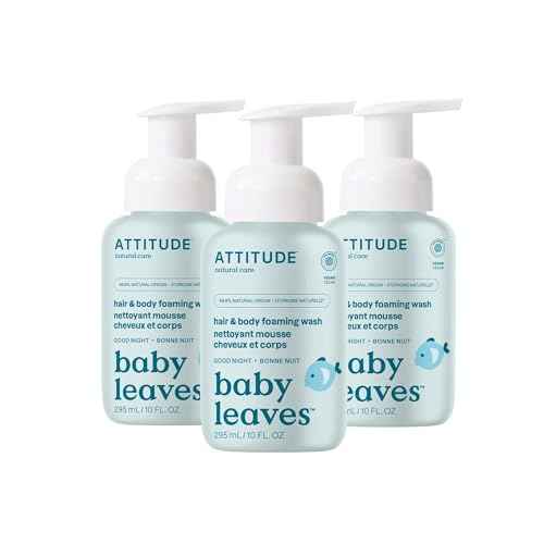 ATTITUDE 2-in-1 Hair and Body Foaming Baby Wash, EWG Verified Shampoo Soap, Dermatologically Tested, Made with Naturally Derived Ingredients, Vegan, Good Night, 10 Fl Oz (Pack of 3)