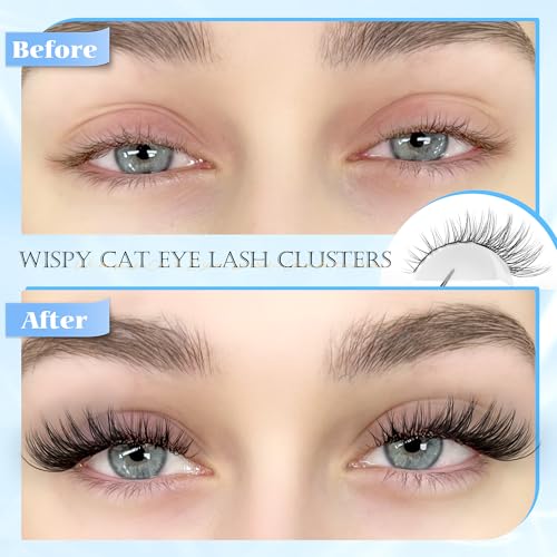 Natural Wispy Lash Clusters - 144 pcs Cat Eye Eyelash Extensions 7-15mm