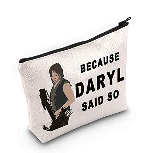 LEVLO Daryl Quote Cosmetic Make Up Bag Daryl Dixon Fans Gift Because Daryl Said So Makeup Zipper Pouch Bag(Because Daryl)