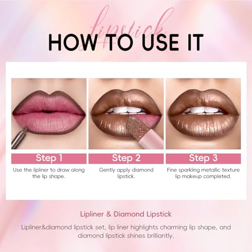 Metallic Dark Brown Lipstick & Liner Set - Diamond Shine
