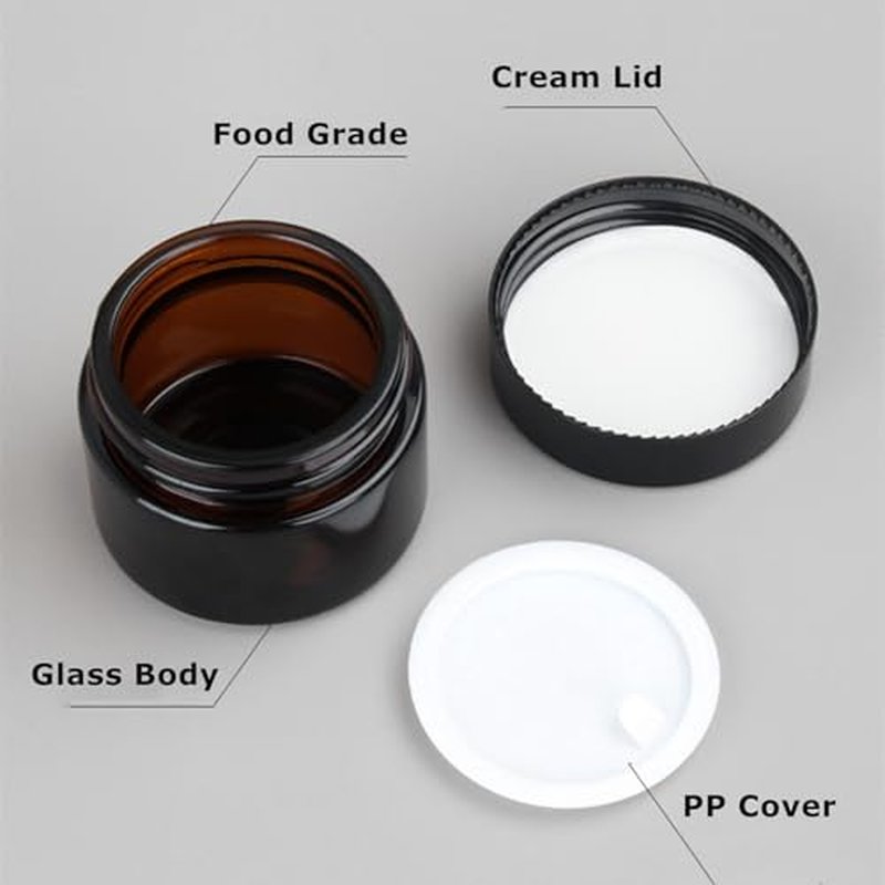 24 Pack 4oz Amber Glass Jars with Black Lids & Liners