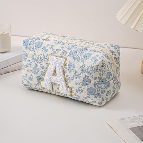 JOVAKIT Alphabet Floral Makeup Bag for Women & Girls