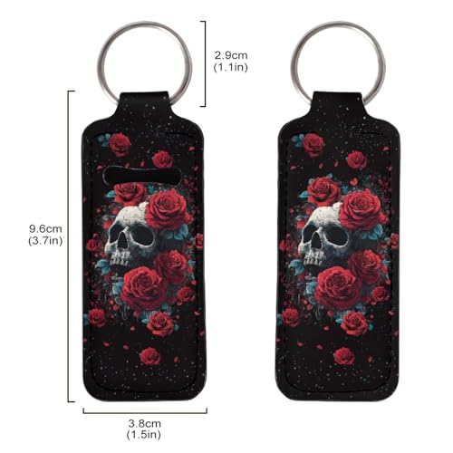 Rose Skeleton Chapstick Holder Keychain with Metal Ring