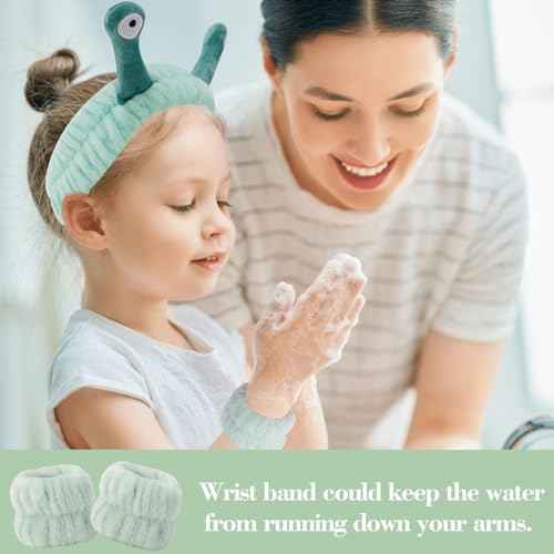 SuPoo Snail Spa Headband and Wristband Set Funny Alien Skincare Headband for Washing Face Puffy Wrist Bands for Women Animal Makeup Head Band Preppy Teen Girl Gifts Trendy Stuff Hair Accessories 9PCS