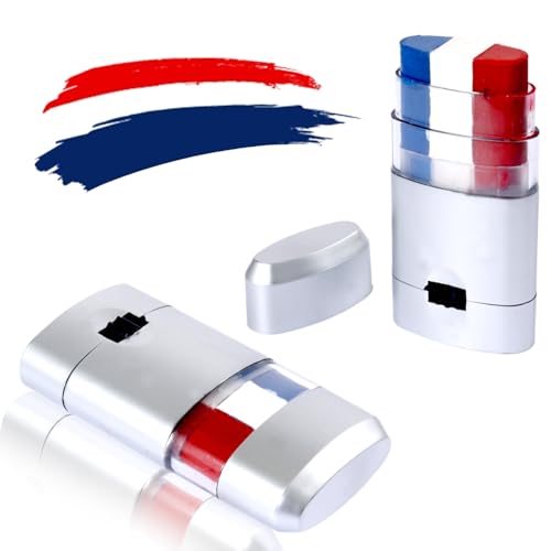 CHENXYUAN 2 Pcs Patriotic Red White Blue Face Paint Sticks for 4th of July Sports Events - Model 1