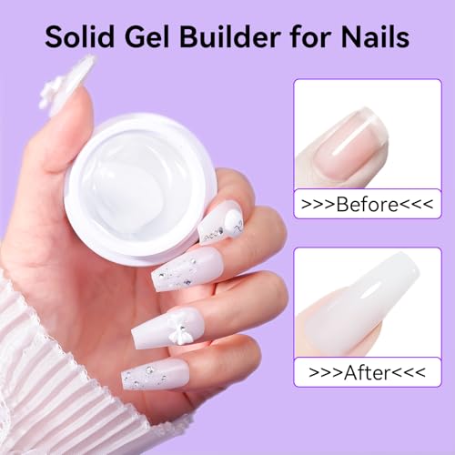 Makartt 4-in-1 White Solid Builder Gel - Non-Sticky 3D Nail Art & Extension Gel