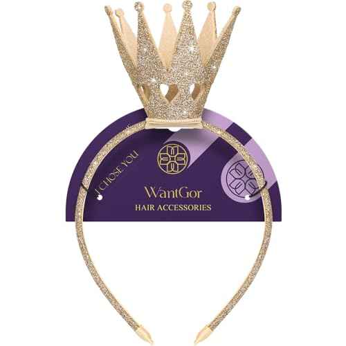 WantGor Gold Crown Headband, Women Glitter Queen Crown Hairband Headwear Shiny Princess Headbands for Birthday, Cosplay, Party Decorations, Halloween Costume Hair Accessories (Gold, M)