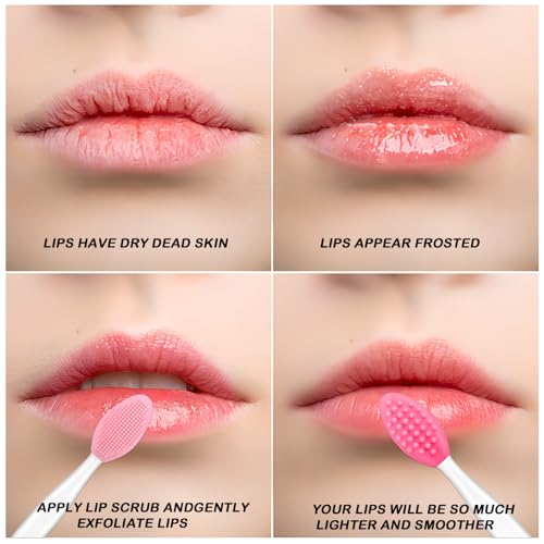Lip Scrub Brush, Dual-ended Lip Scrubber Exfoliator and Silicone Lip Brush Exfoliator Tool Lightening for Dark Lips Nose Scrubber Lip Mask Applicator 3PCS