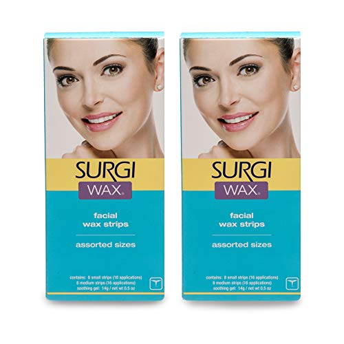 Surgiwax Facial Wax Strips, Ready-to-Use Facial Hair Removal for Women, Unwanted Hair Remover, Includes Soothing Gel, 2-Pack