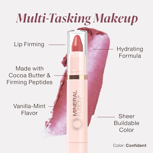Mineral Fusion NEW Sheer Moisture Lip Tint, Buildable Lip Color, Hydrating Lip Balm with Jojoba Oil, Shea Butter & More, Hydrates & Nourishes, FD&C Dye-Free & Hypoallergenic, Confident, Melon Pink