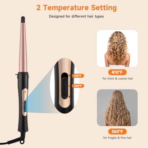 Tapered Curling Wand 1/2-Inch to 1-Inch Tourmaline Ceramic Barrel Professional Wand Curling Iron for Short Medium Long Hair Two Temperature Settings Dual Voltage Auto Shut-Off