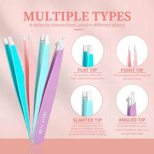 Sweet View 7-Piece Precision Tweezers Kit with Scissors & Razor