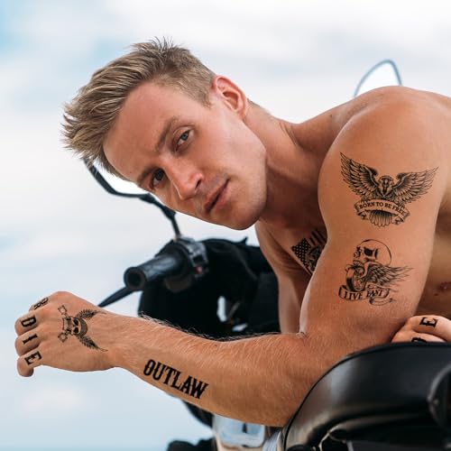 Biker Temporary Tattoo Kit – 11 Realistic Face & Body Tattoos