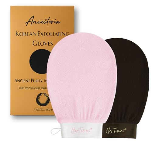 Korean Exfoliating Gloves for Shower - 2-Pack Pink & Black