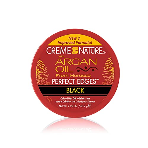 Creme of Nature Perfect Edges¢â Black Edge Control Gel, 24-Hour Hold with Gray Coverage and Shine, Non-Flaking Tinted, Argan Oil Edge Tamer, 2.25 oz