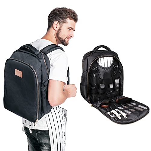 PERFEHAIR Barber Backpack for Clippers & Supplies - Men's Travel Bag for Hair Stylists, Hairdressers,Cosmetologists - Black Organizer Carrying Tool Case - Keep Your Tools Safe & Organized