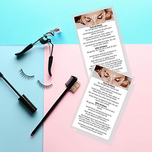 Lash Lift + Tint Aftercare Instruction Cards | 50 Pack | 2 x 3.5¡± inches Business Card Single Side | Eyelash Lift and Tint Kit at home diy aftercare supplies | White with Lash Photo Design