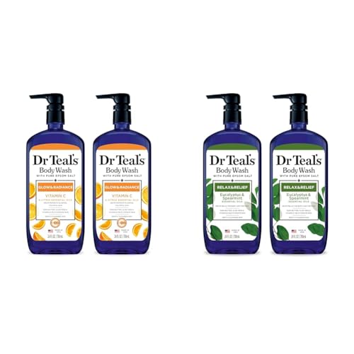 Dr Teal's Body Wash Bundle with Pure Epsom Salt, Glow & Radiance with Vitamin C & Citrus (Pack of 2) and Relax & Relief with Eucalyptus & Spearmint (Pack of 2)