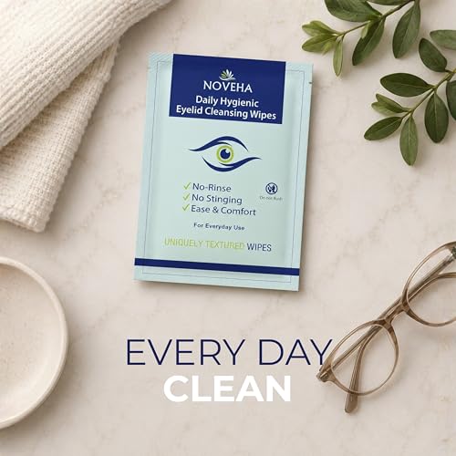 NOVEHA Eyelid & Lash Wipes - 120 Individually Wrapped Cleansing Wipes