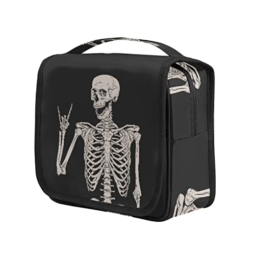 AUUXVA Hanging Toiletry Bag for Women, Halloween Skeleton Makeup Bag, Day of the Dead Cosmetic Bag, Travel Essentials for Women Men