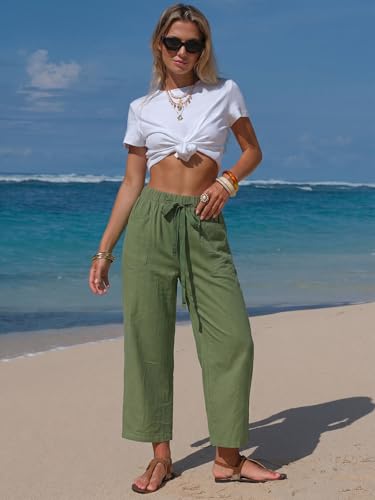 EXLURA Women's Summer Striped Barrel Pants with Pockets