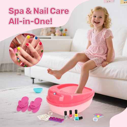 Kids Foot Spa & Nail Art Kit for Kids 4-12 ? All-in-1 Foot Spa Set with Colorful Lights & Manicure Set ? Fun Girls Spa Kit for Parties & Christmas Birthday Gifts for 6 8 9 10-12 Year Old Girls