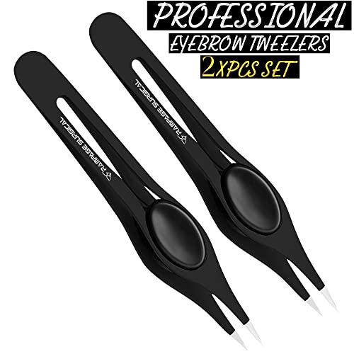 Professional Stainless Steel Eyebrow Tweezers Set - Slant & Pointed Tips for Facial Hair Removal