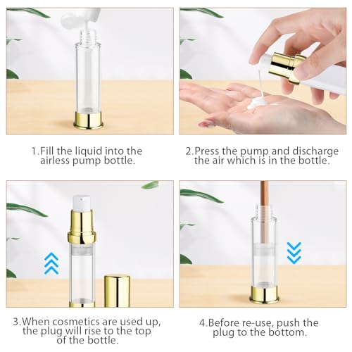 15 Pcs 0.34oz/10ml Airless Pump Bottle Refillable Vacuum Pump Bottles Travel Size Cosmetic Container for for Lotion Cream Moisturizer Facial Serum (Pack of 2)
