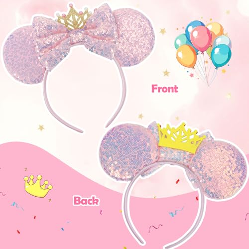 CANMIL Pink Sparkle Princess Bow Headband for Girls