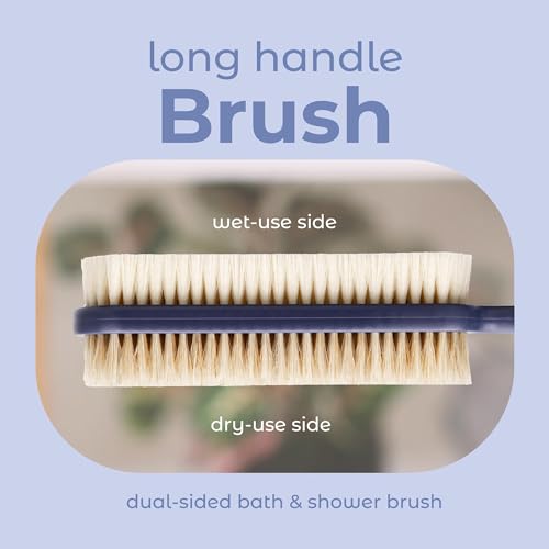 MainBasics Blue Dual Sided Shower Brush with Long Handle - Back Scrubber