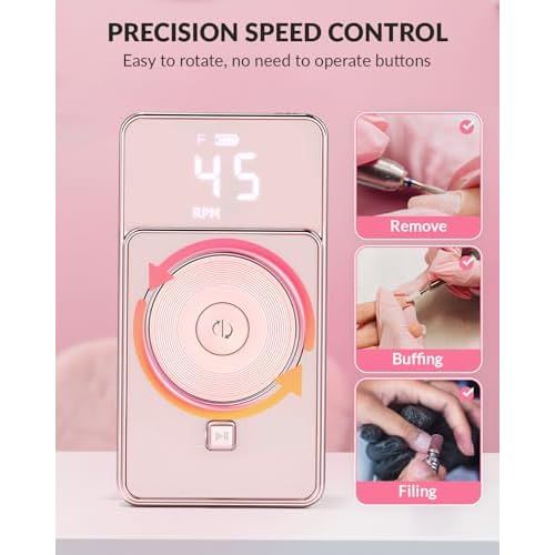 BAOSHISHAN Professional Nail Drill Machine, 45000RPM Rechargeable Cordless Nail Drill with Holder &11 Drill Bits for Acrylic Nails Remove Nail Gel Polish Manicure for Salon Home