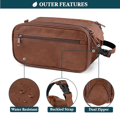 PAVILIA Large Toiletry Bag for Men - Water Resistant Travel Dopp Kit