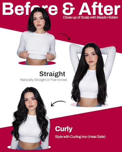 Moresoo Micro Link Hair Extensions Human Hair Jet Black 18 Inch - Variation M-# 1