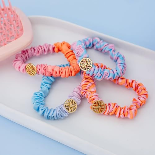 Lilly Pulitzer Satin Scrunchies, 4 Piece Scrunchie Set for Women and Girls, Cute Mini Hair Ties (Assorted Stripe and Ombre)
