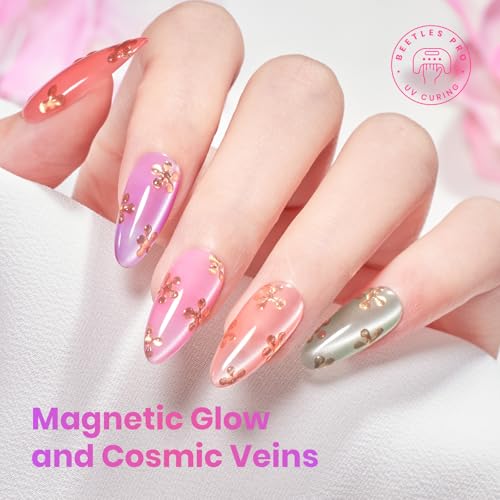 Beetles Fairy Garden Cat Eye Gel Nail Polish Set - 6 Colors 15ML Spring Gel Polish Kit Glitter Pink Purple Blue Orange Red Green Magnetic Effect Soak Off UV Nail Art DIY Manicure Gift for Women