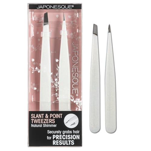 JAPONESQUE Pointed & Slant Tweezer Set - Precision Stainless Steel Eyebrow Duo
