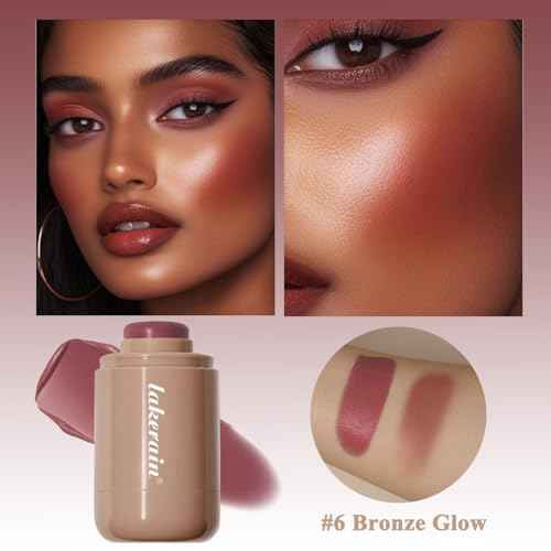 Cream Blush stick, Natural-Looking Matte Finish Makeup Blush stick, Hydrating Long Lasting Lightweight Blendable Blush for cheeks (#6 Bronze Glow, 1 PC)