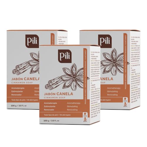 Pili Natural Cinnamon Soap Bars (3 Pack). Face and Body Soap Bars for Women, Men, Teens and All Skin Types. Jab?n de Canela. 3.5 oz each.