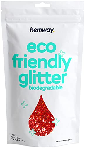 Hemway Eco Friendly Biodegradable Glitter 100g / 3.5oz Bio Cosmetic Safe Sparkle Vegan for Face, Eyeshadow, Body, Hair, Nail and Festival Makeup - Extra Chunky (1/24" 0.040" 1mm) - Red Holographic