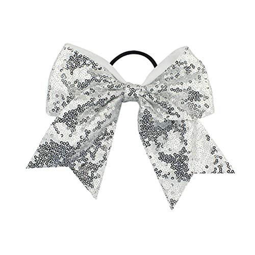 Girls Cheer Bow Ponytail Holder Big Hair Bow Tie with Glitter Sequins Bowknot JB80 (13-Gold,Silver)